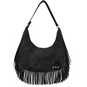 Loretta Black Faux Suede Fringe Shoulder Bag